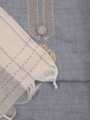 Neck Embroidered Chanderi Unstitched Suit Piece With Dupatta