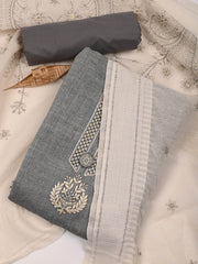 Neck Embroidered Chanderi Unstitched Suit Piece With Dupatta