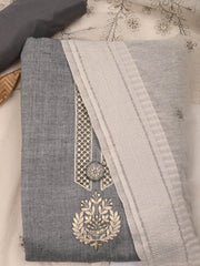 Neck Embroidered Chanderi Unstitched Suit Piece With Dupatta