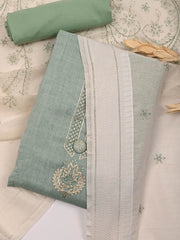 Neck Embroidered Chanderi Unstitched Suit Piece With Dupatta