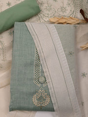 Neck Embroidered Chanderi Unstitched Suit Piece With Dupatta