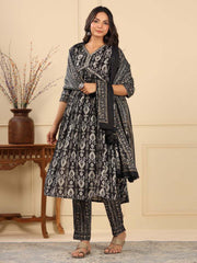 Floral Printed Cotton Kurta With Pants & Dupatta