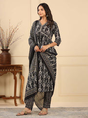 Floral Printed Cotton Kurta With Pants & Dupatta