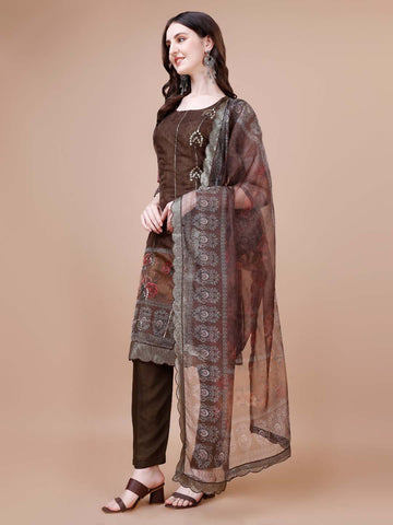 Printed Organza Stitched Suit Set