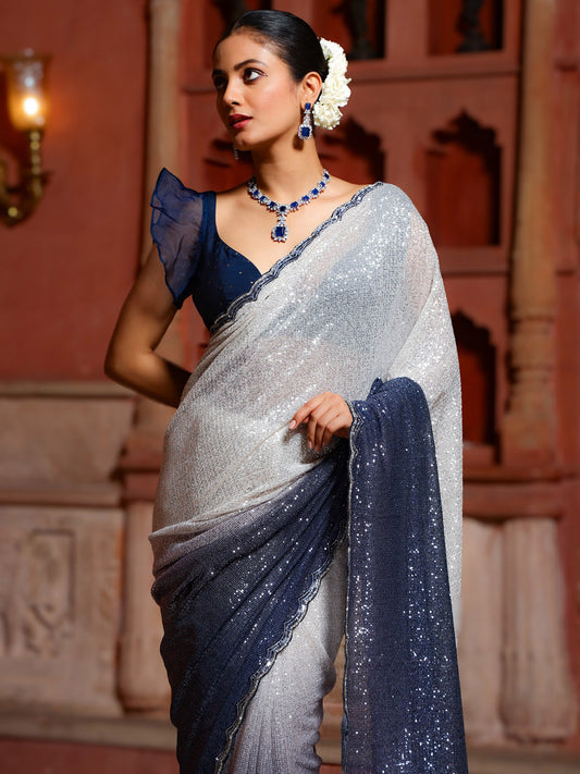 Sequin Embroidery Lycra Saree