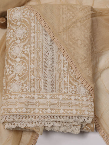 All Over Embroidered Chanderi Unstitched Suit Piece With Dupatta