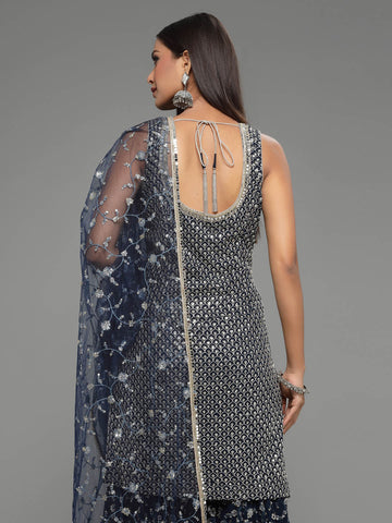 Sequin Embroidered Georgette Kurti With Sharara & Dupatta (Potli Not Included)