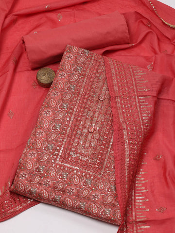 Neck Embroidery Printed Cotton Unstitched Suit Piece With Dupatta