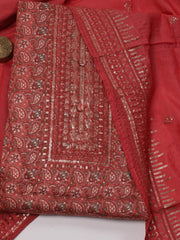 Neck Embroidery Printed Cotton Unstitched Suit Piece With Dupatta