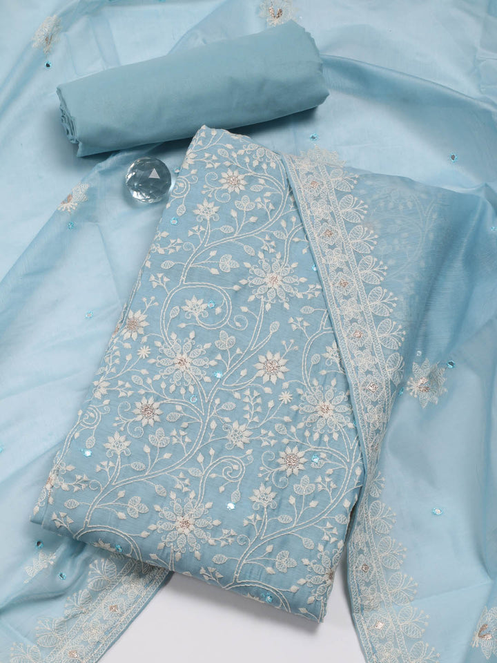 Embroidered Chanderi Unstitched Suit With Dupatta
