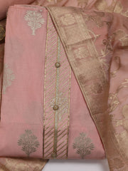 Neck Patti Woven Chanderi Unstitched Suit Piece With Dupatta