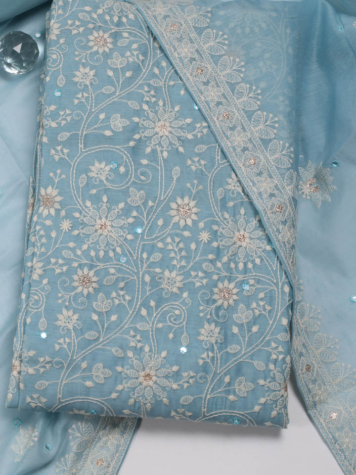 Embroidered Chanderi Unstitched Suit With Dupatta