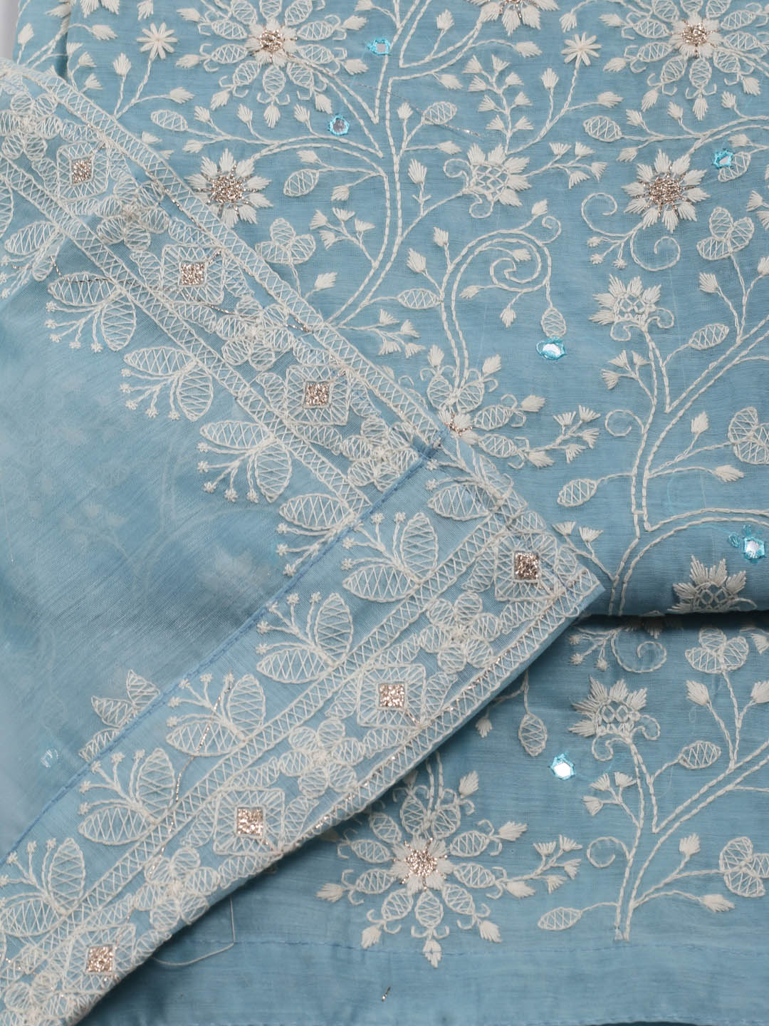 Embroidered Chanderi Unstitched Suit With Dupatta