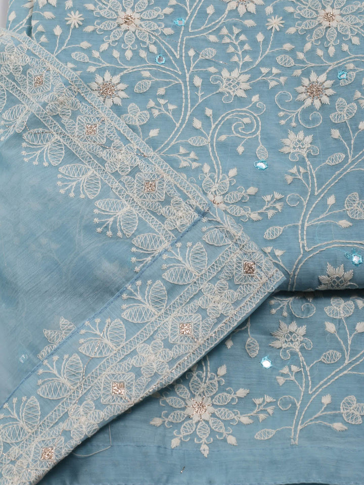 Embroidered Chanderi Unstitched Suit With Dupatta