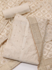 Neck Embroidered Chanderi Unstitched Suit Piece With Dupatta