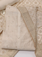 Neck Embroidered Chanderi Unstitched Suit Piece With Dupatta
