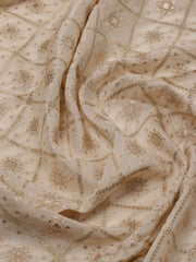 Neck Embroidered Chanderi Unstitched Suit Piece With Dupatta