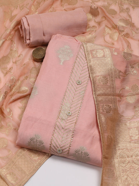 Booti Woven Chanderi Unstitched Suit Piece With Dupatta