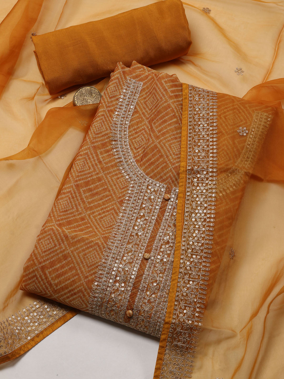 Neck Embroidered Organza Unstitched Suit Piece With Dupatta