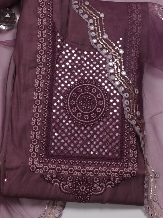 Neck Embroidered Chanderi Unstitched Suit Piece With Dupatta