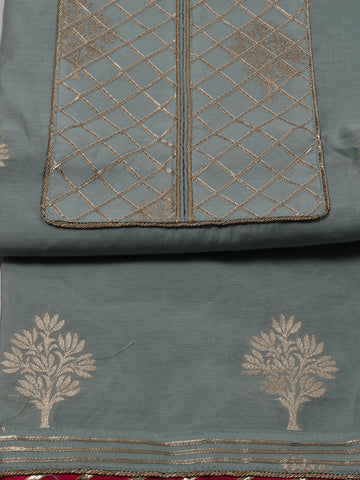 Neck Embroidered Chanderi Unstitched Suit Piece With Dupatta