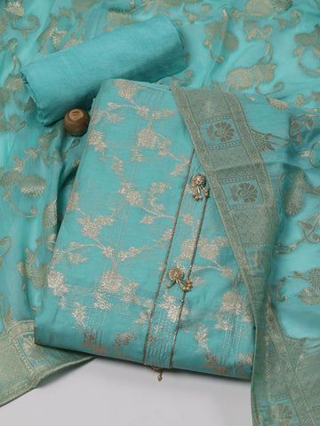 Neck Patti Woven Chanderi Unstitched Suit Piece With Dupatta