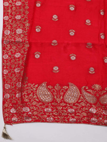 Embroidered Art Silk Unstitched Suit Piece With Dupatta