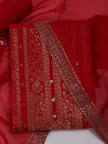 Neck Embroidered Chanderi Unstitched Suit Piece With Dupatta