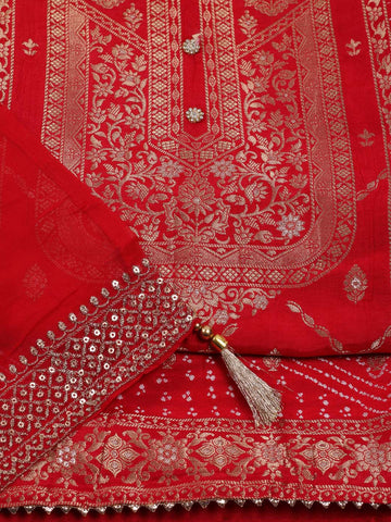 Neck Embroidered Chanderi Unstitched Suit Piece With Dupatta