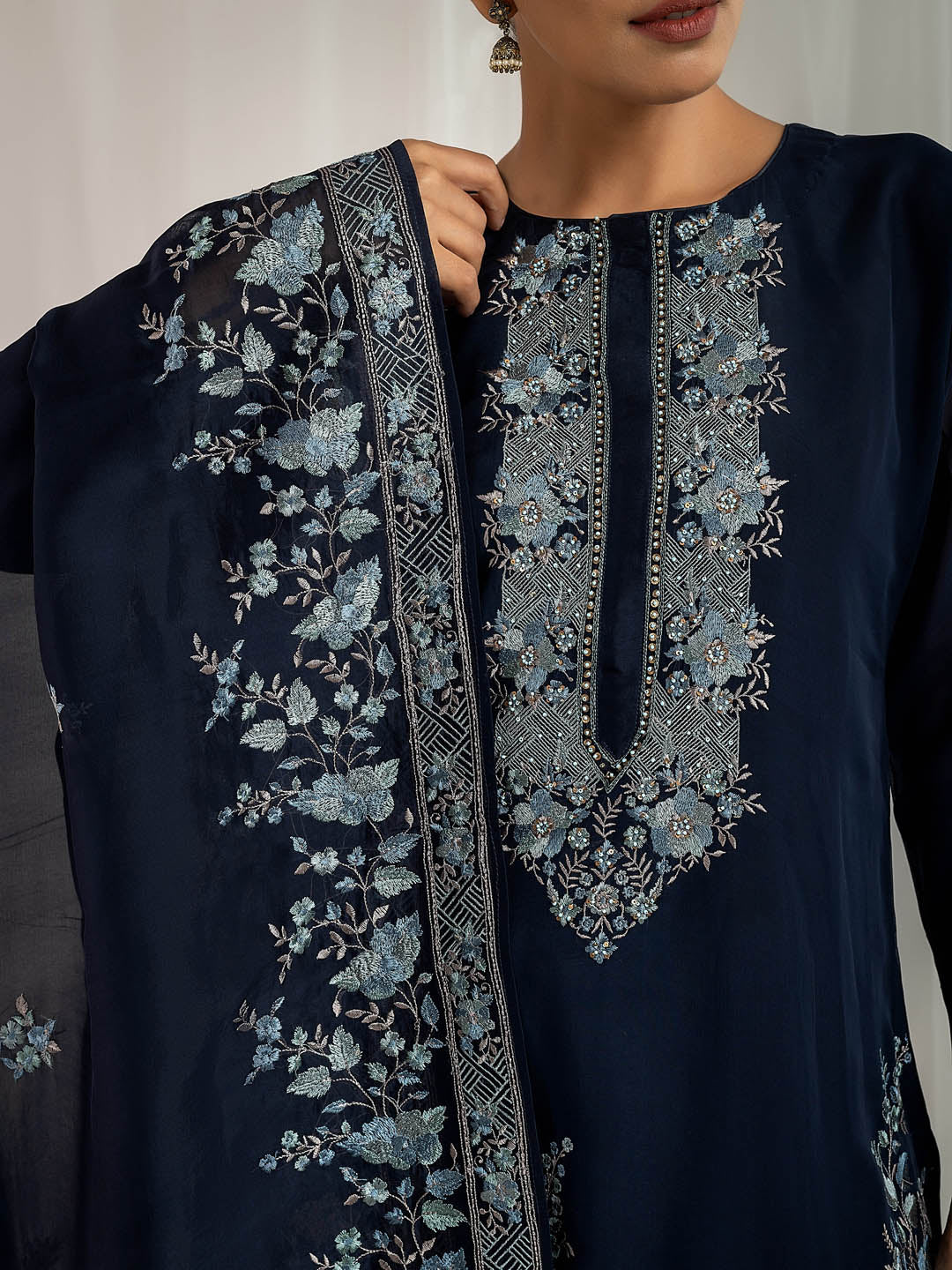 Thread Embroidered Georgette Unstitched Suit Piece With Dupatta