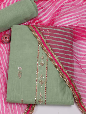 Embroidered Chanderi Unstitched Suit Piece With Chiffon Dupatta