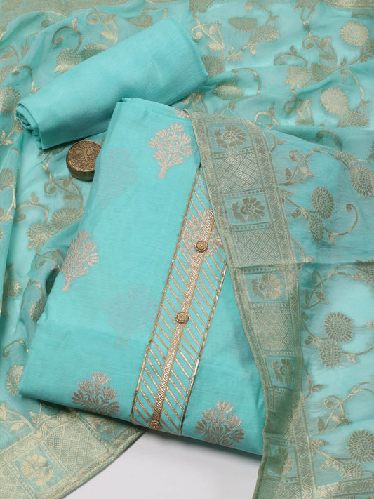 Neck Patti Woven Chanderi Unstitched Suit Piece With Dupatta