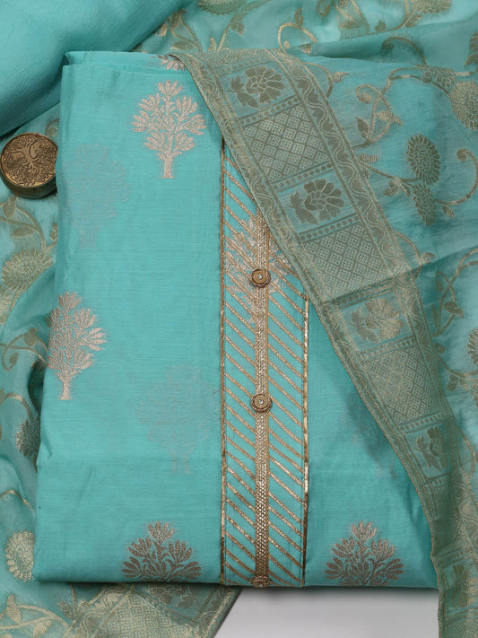 Neck Patti Woven Chanderi Unstitched Suit Piece With Dupatta