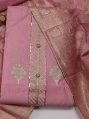 Neck Patti Woven Chanderi Unstitched Suit Piece With Dupatta