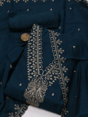 Neck Embroidered Chanderi Unstitched Suit Piece With Dupatta