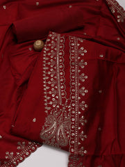 Neck Embroidered Chanderi Unstitched Suit Piece With Dupatta