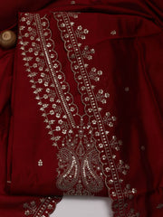 Neck Embroidered Chanderi Unstitched Suit Piece With Dupatta