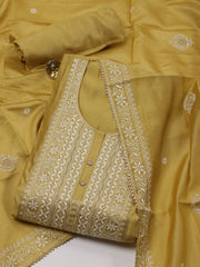 Neck With Ghera Chanderi Unstitched Suit Piece With Dupatta