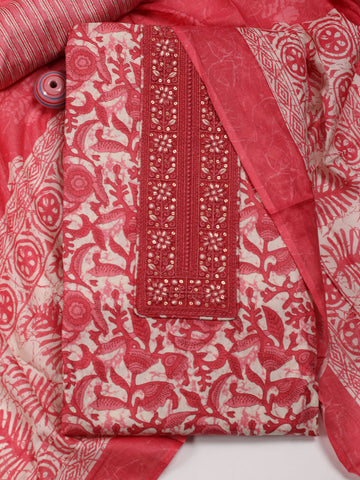 Neck Patti Printed Cotton Unstitched Suit Piece With Dupatta