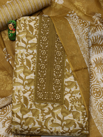 Neck Patti Printed Cotton Unstitched Suit Piece With Dupatta