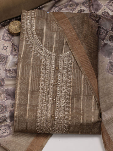 Neck Embroidered Chanderi Unstitched Suit Piece With Dupatta