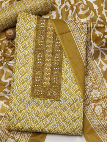 Neck Patti Printed Cotton Unstitched Suit Piece With Dupatta