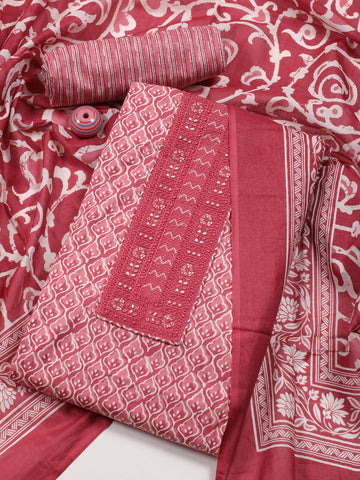 Neck Patti Printed Cotton Unstitched Suit Piece With Dupatta