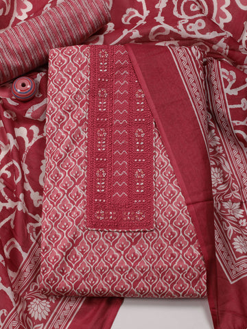 Neck Patti Printed Cotton Unstitched Suit Piece With Dupatta