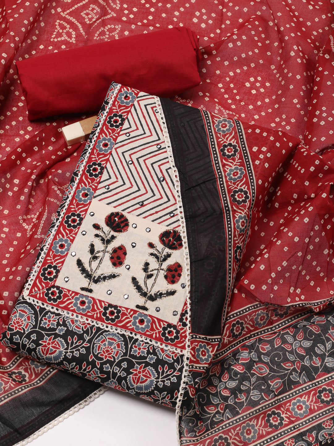 Printed Cotton Unstitched Suit Piece With Dupatta