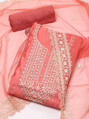 Neck With Ghera Chanderi Unstitched Suit Piece With Dupatta