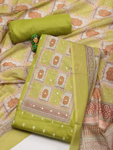 Schiffli Printed Cotton Unstitched Suit Piece With Dupatta