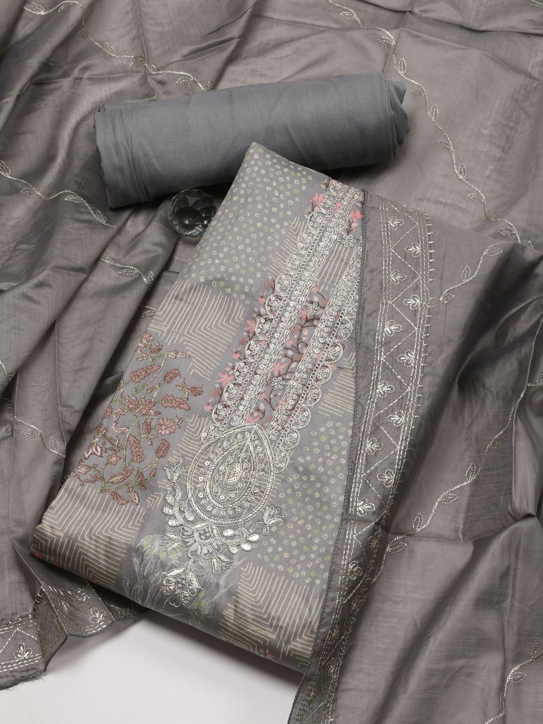 Schiffli Printed Cotton Unstitched Suit Piece With Dupatta