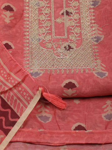 Printed Chanderi Unstitched Suit Piece With Dupatta