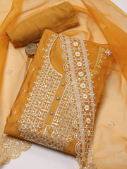 Neck With Ghera Chanderi Unstitched Suit Piece With Dupatta